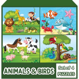 WONDRBOX 12 pcs Animal and Birds Jigsaw Puzzle for Kids
